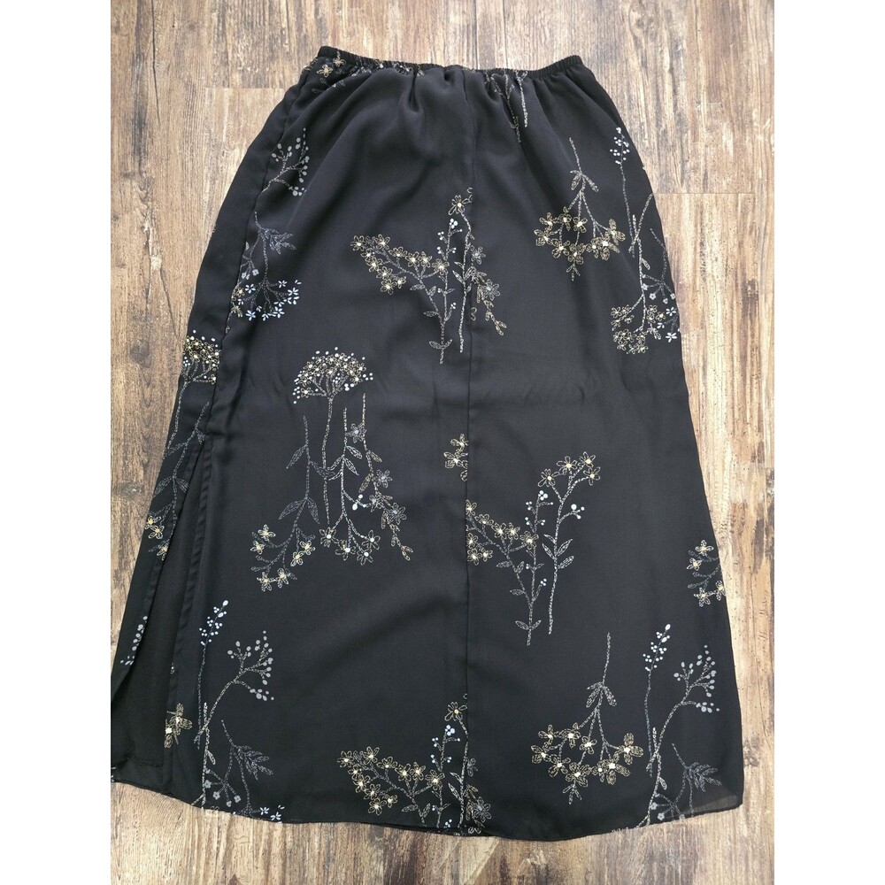 Kathie Lee Woman Floral Skirt 12- 14 Floral Black Office Career Work